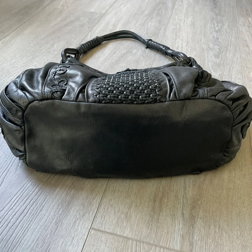 LOCKHEART Rare Black Leather Bag Floral Details